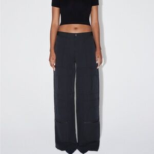 Khy Cargo Pants Oversize M Black Wide Leg Utility Zip Pocket Streetwear Twill